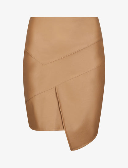 Jupe courte asymétrique en simili - Camel - 5