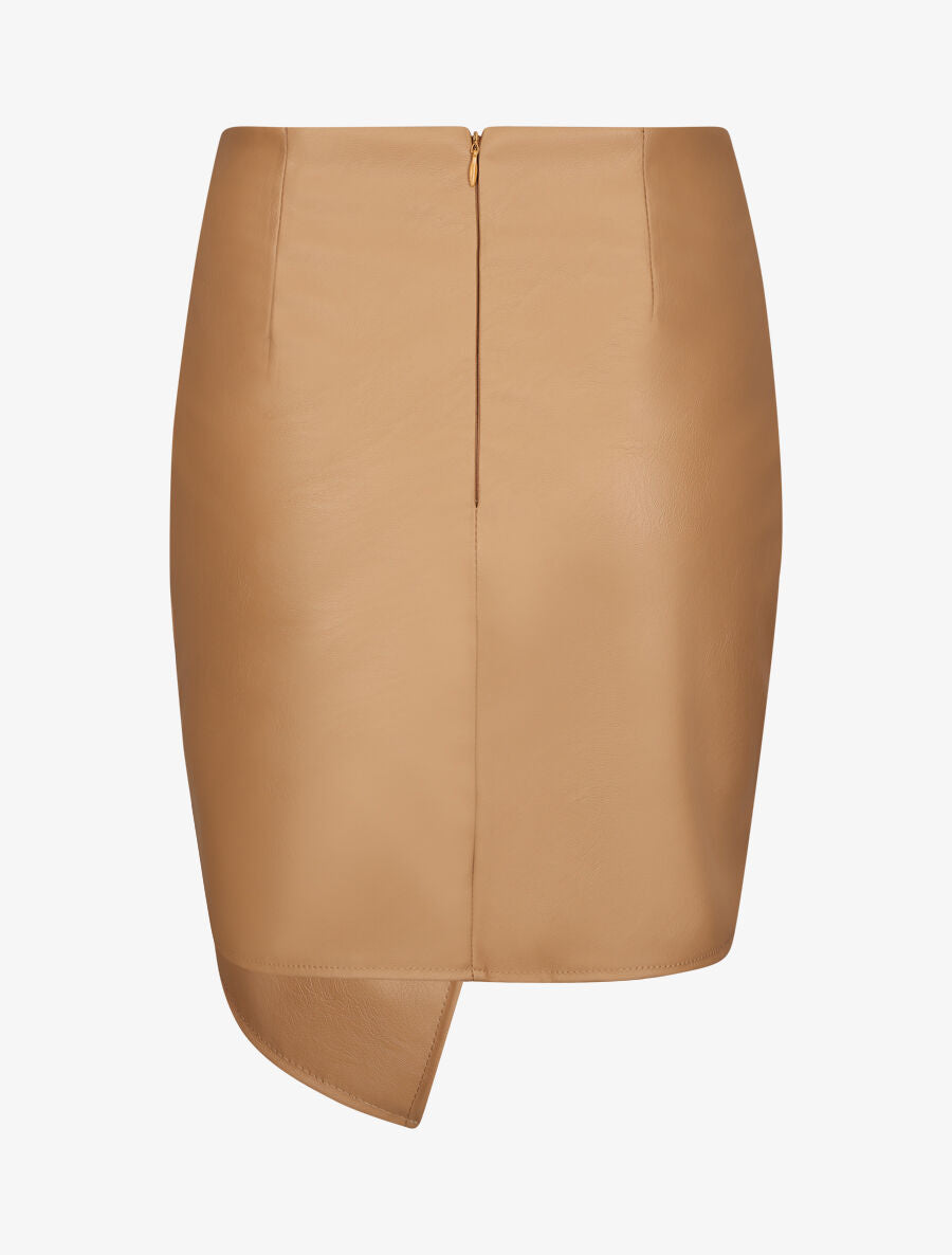 Jupe courte asymétrique en simili - Camel - 2