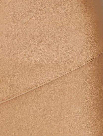 Jupe courte asymétrique en simili - Camel - 3