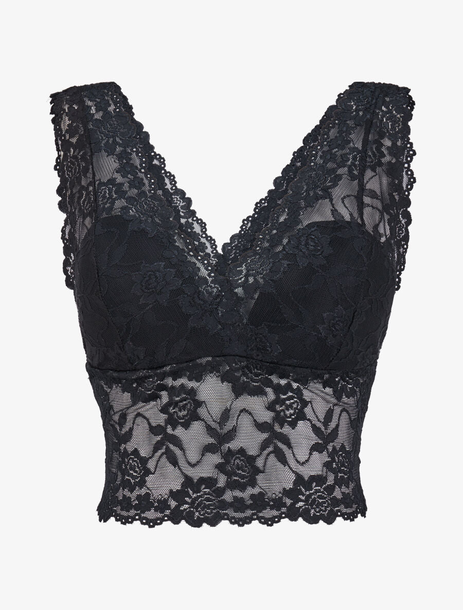 Crop top transparent en dentelle - Noir - 4