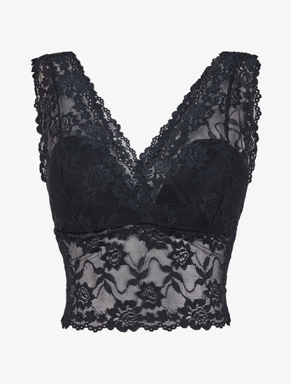 Crop top transparent en dentelle - Noir - 4
