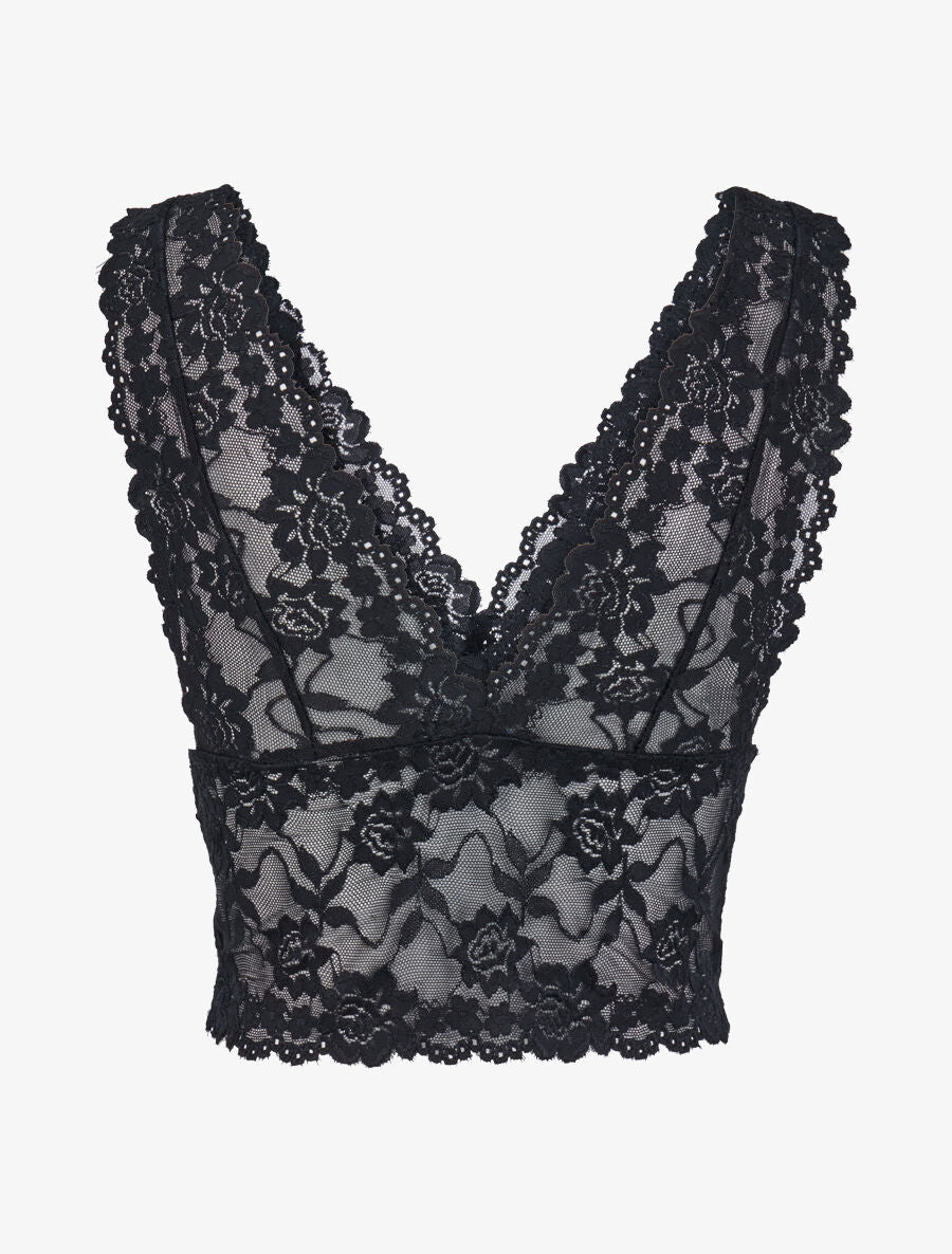 Crop top transparent en dentelle - Noir - 2