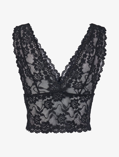 Crop top transparent en dentelle - Noir - 2