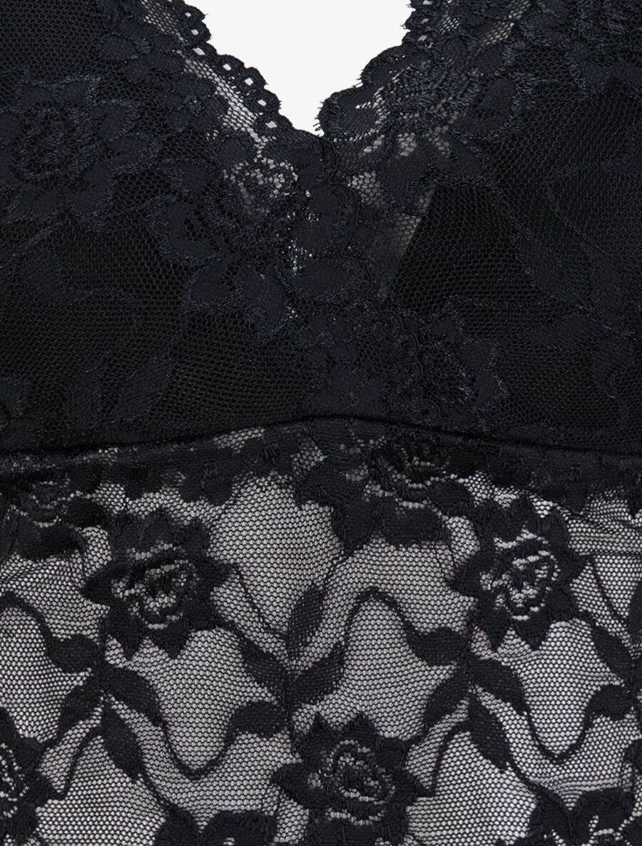 Crop top transparent en dentelle - Noir - 3