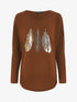 Pull ample à imprimé plumes irisées - Marron - 6