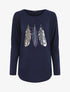 Pull ample à imprimé plumes irisées - Marine - 1