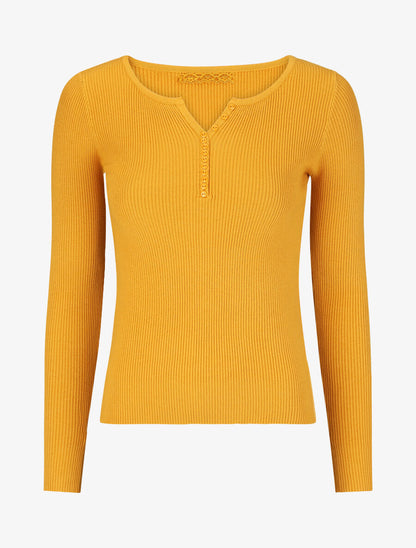 Pull côtelé manches longues - Moutarde - 1