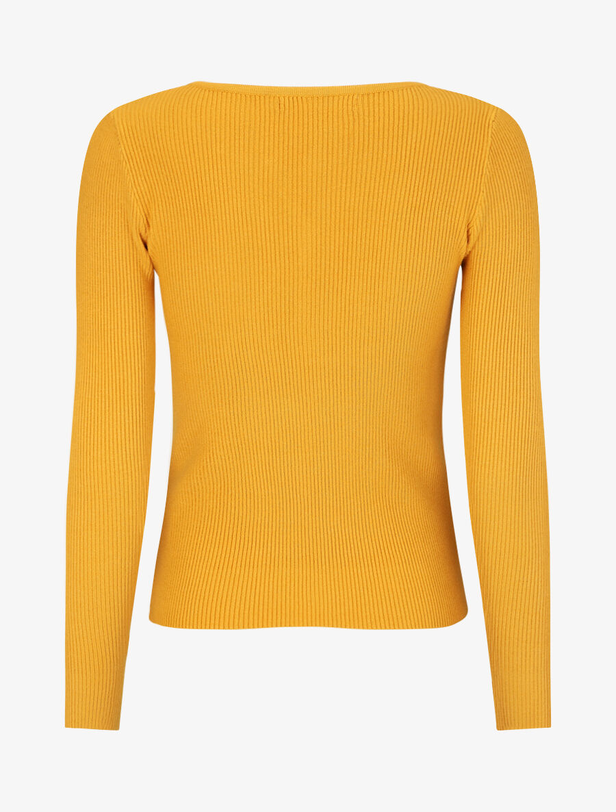 Pull côtelé manches longues - Moutarde - 2
