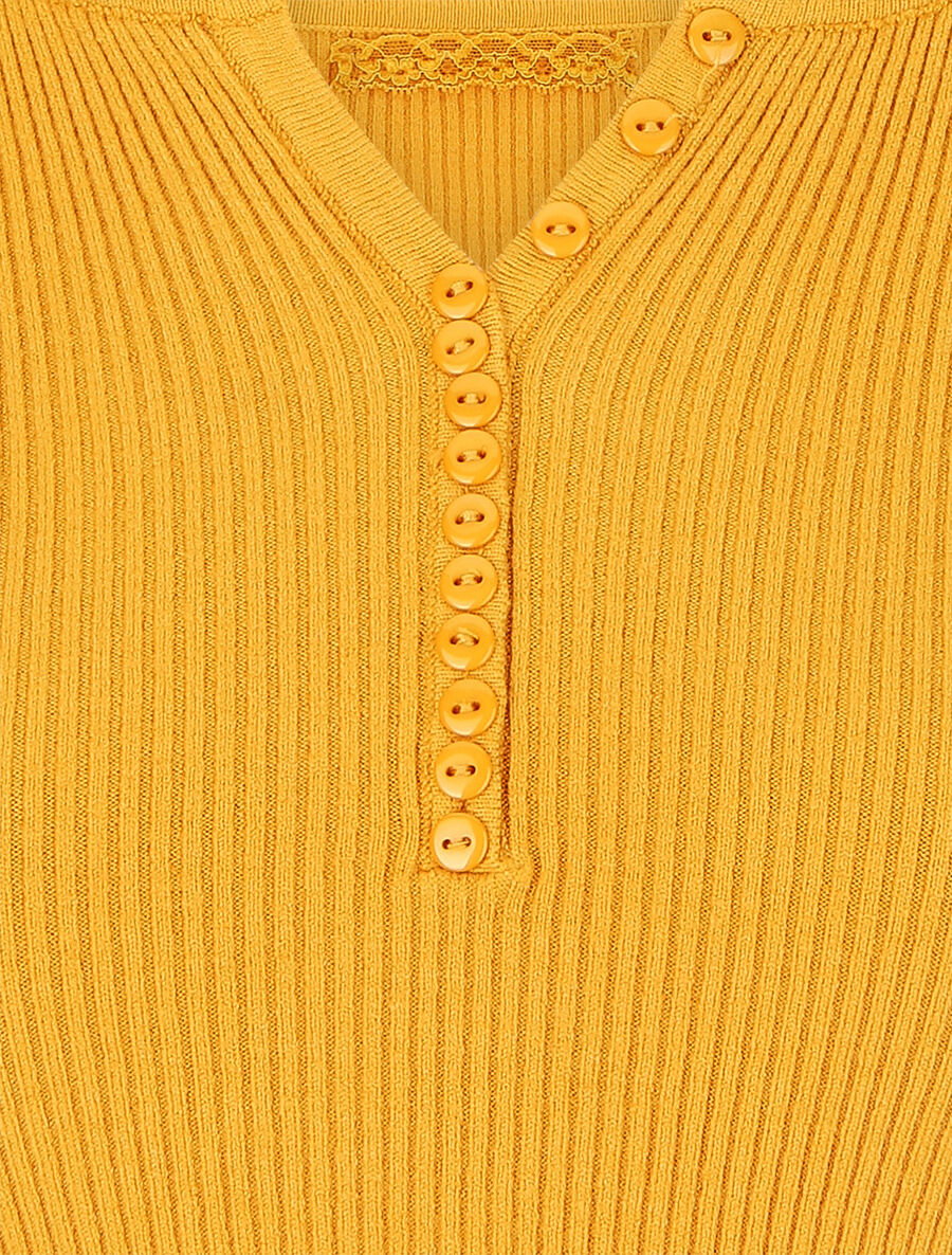 Pull côtelé manches longues - Moutarde - 3