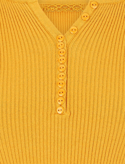 Pull côtelé manches longues - Moutarde - 3