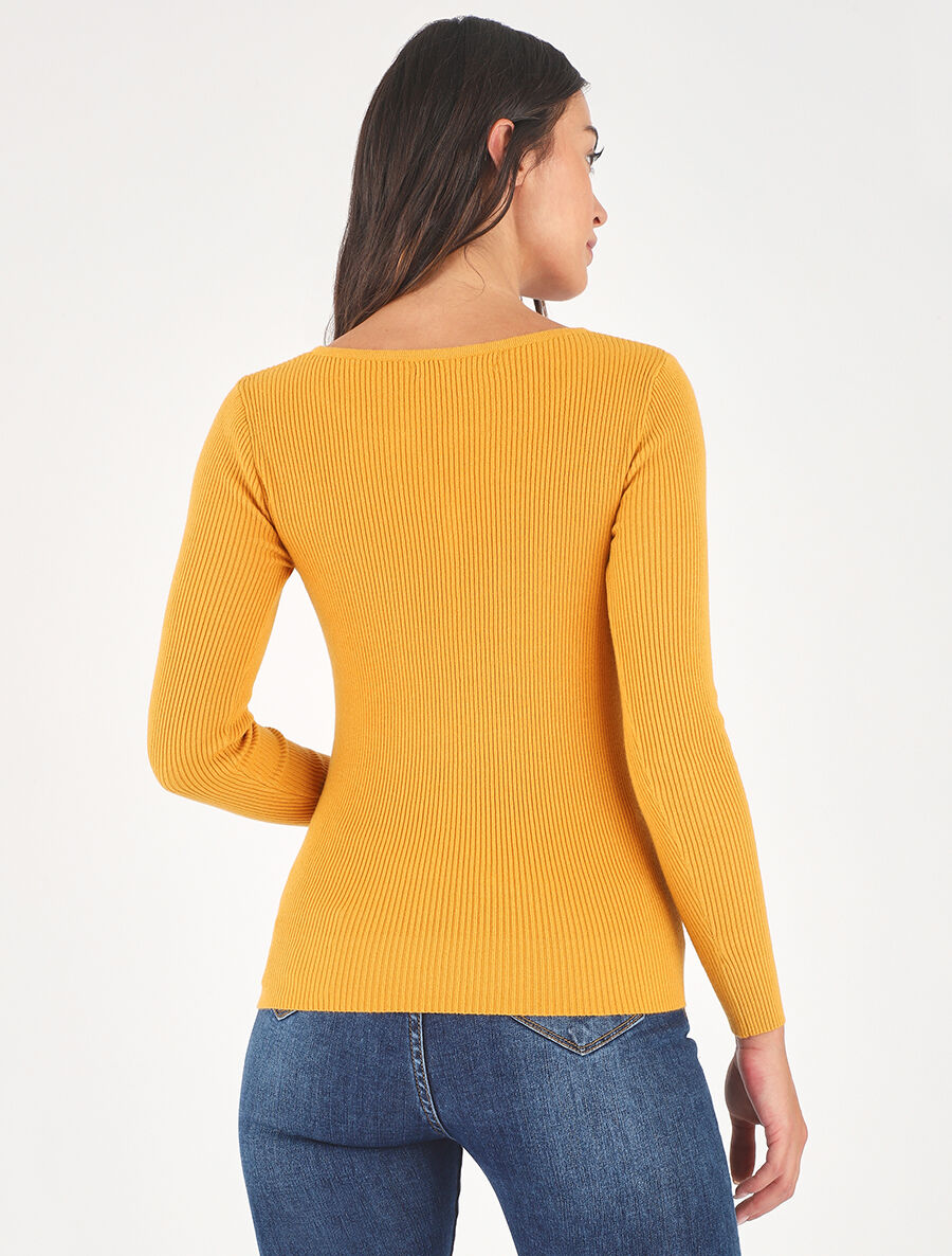 Pull côtelé manches longues - Moutarde - 5