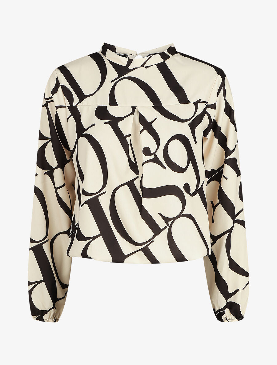 Top col montant imprimé graphique - Beige - 1