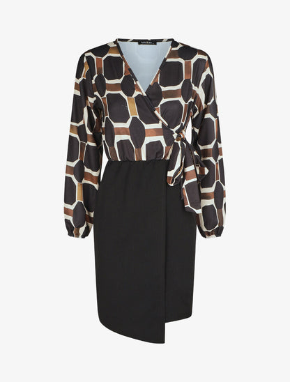 Robe portefeuille ajustée imprimé fantaisie - Noir - 1