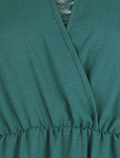 Robe courte évasée col à dentelle - Vert sapin - 3