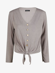 Pull fin à noeud coupe droite - Taupe - 1