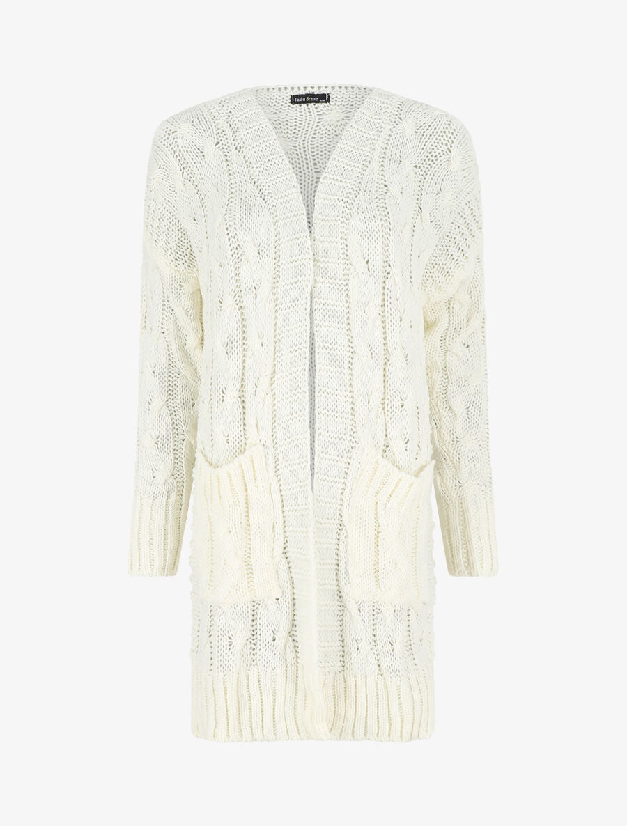 Gilet long en maille tressée - Blanc - 4