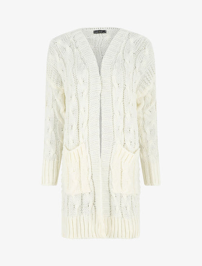 Gilet long en maille tressée - Blanc - 4