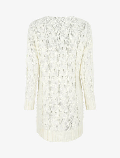 Gilet long en maille tressée - Blanc - 2