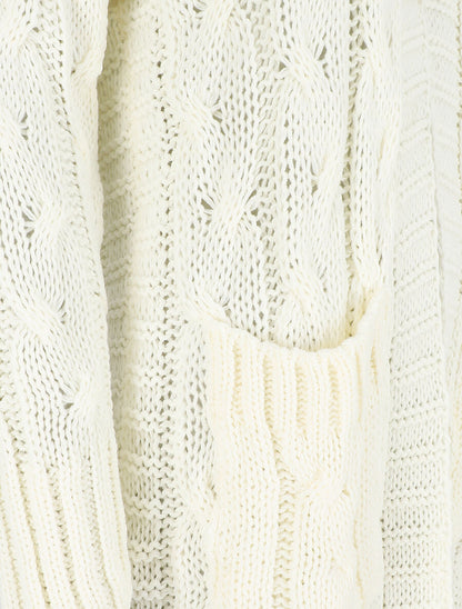 Gilet long en maille tressée - Blanc - 3