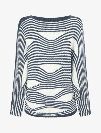 Pull ample à motif rayé fantaisie - Bleu - 2