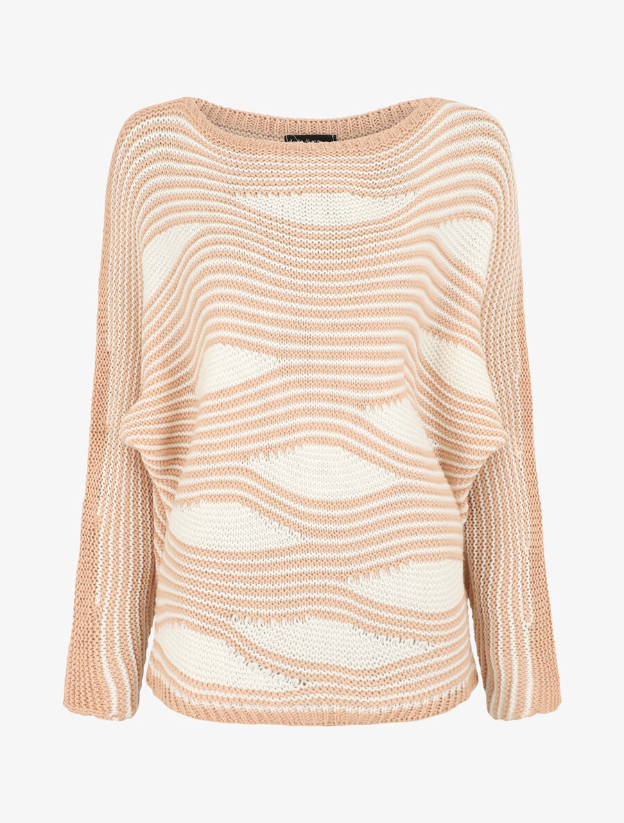 Pull ample à motif rayé fantaisie - Rose - 7