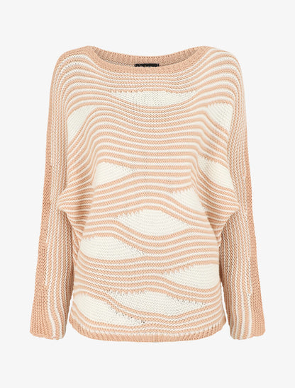 Pull ample à motif rayé fantaisie - Rose - 7