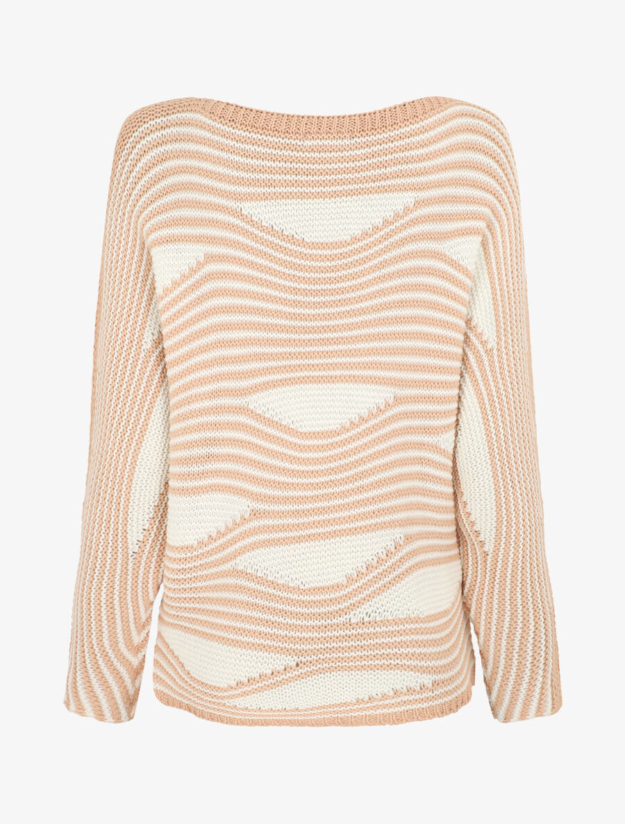 Pull ample à motif rayé fantaisie - Rose - 2
