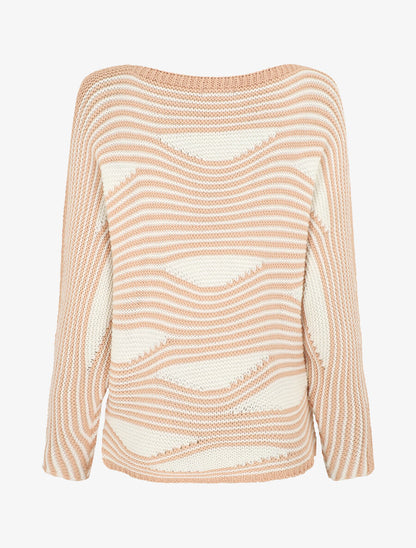 Pull ample à motif rayé fantaisie - Rose - 2