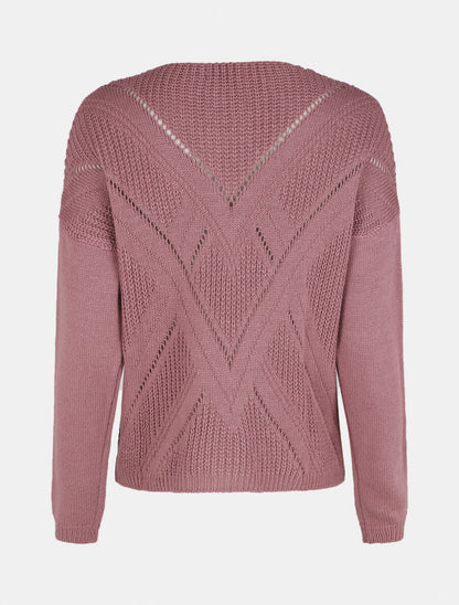 Pull droit col V uni - Vieux rose - 2