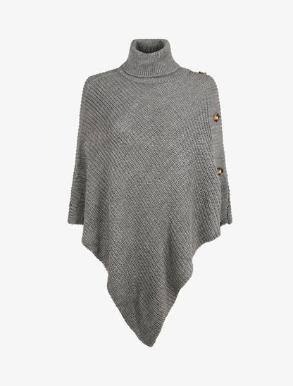 Poncho col roulé à boutons - Gris - 4
