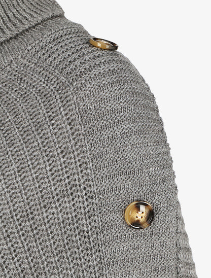 Poncho col roulé à boutons - Gris - 3