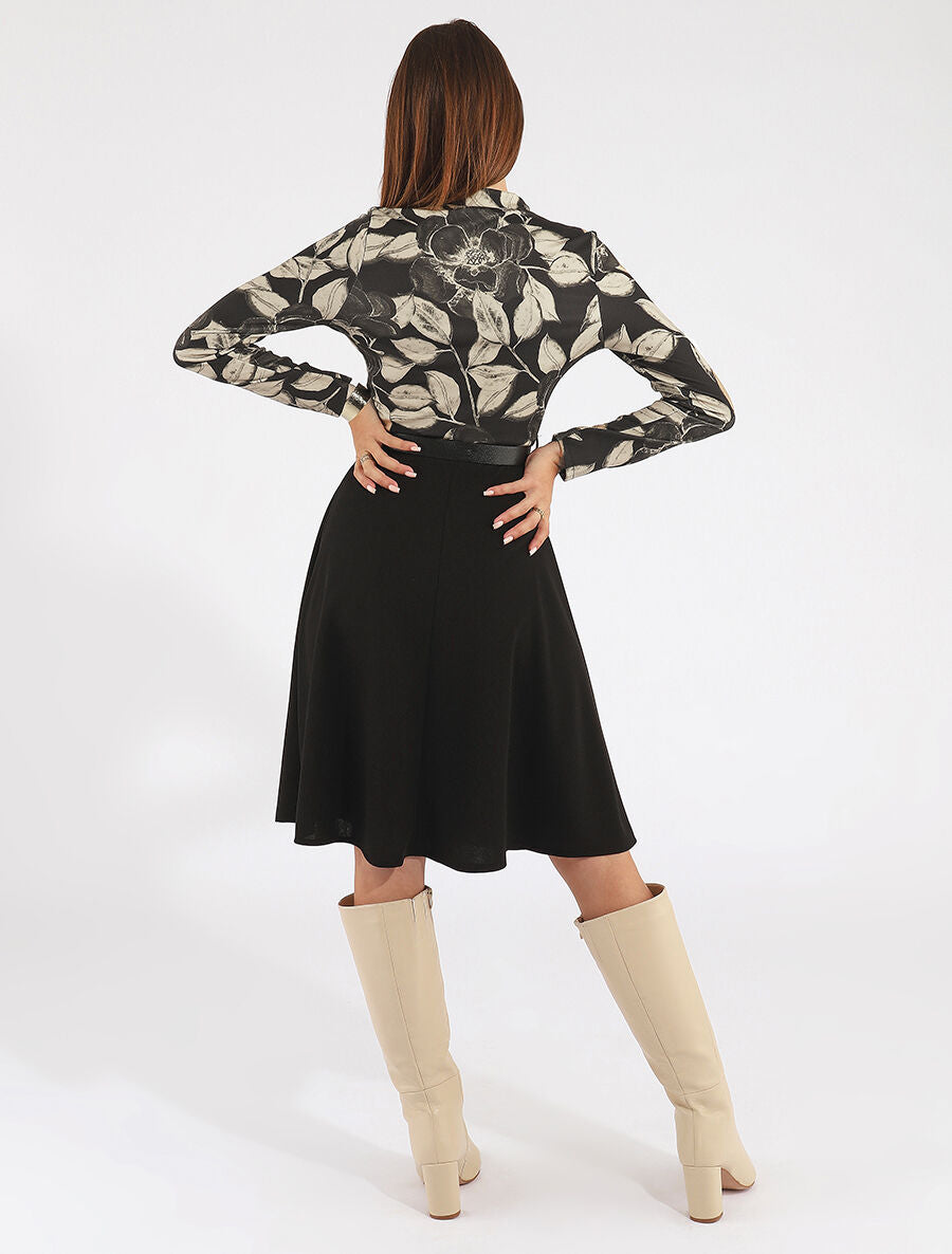 Robe bicolore imprimé feuillage - Beige - 5