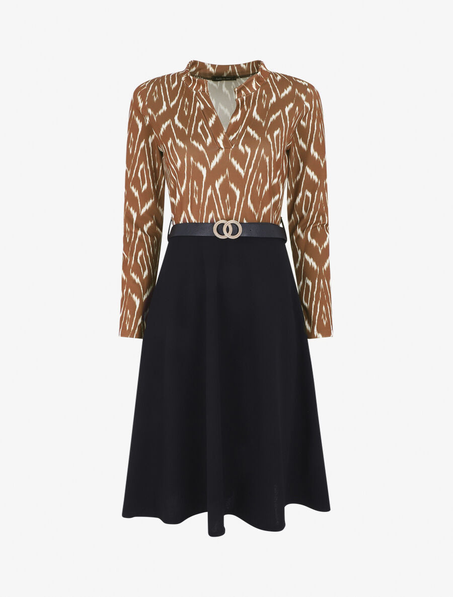Robe bicolore imprimé abstrait - Camel - 1