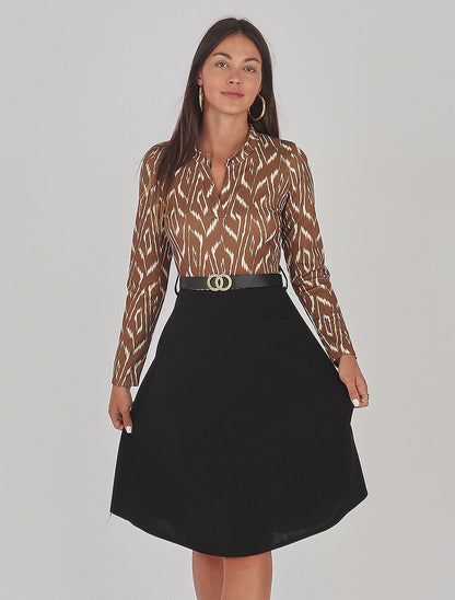 Robe bicolore imprimé abstrait - Camel - 4