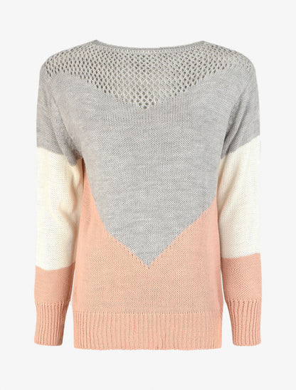 Pull droit à motif en V - Gris/rose - 6