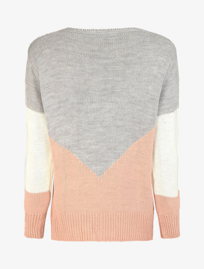 Pull droit à motif en V - Gris/rose - 2