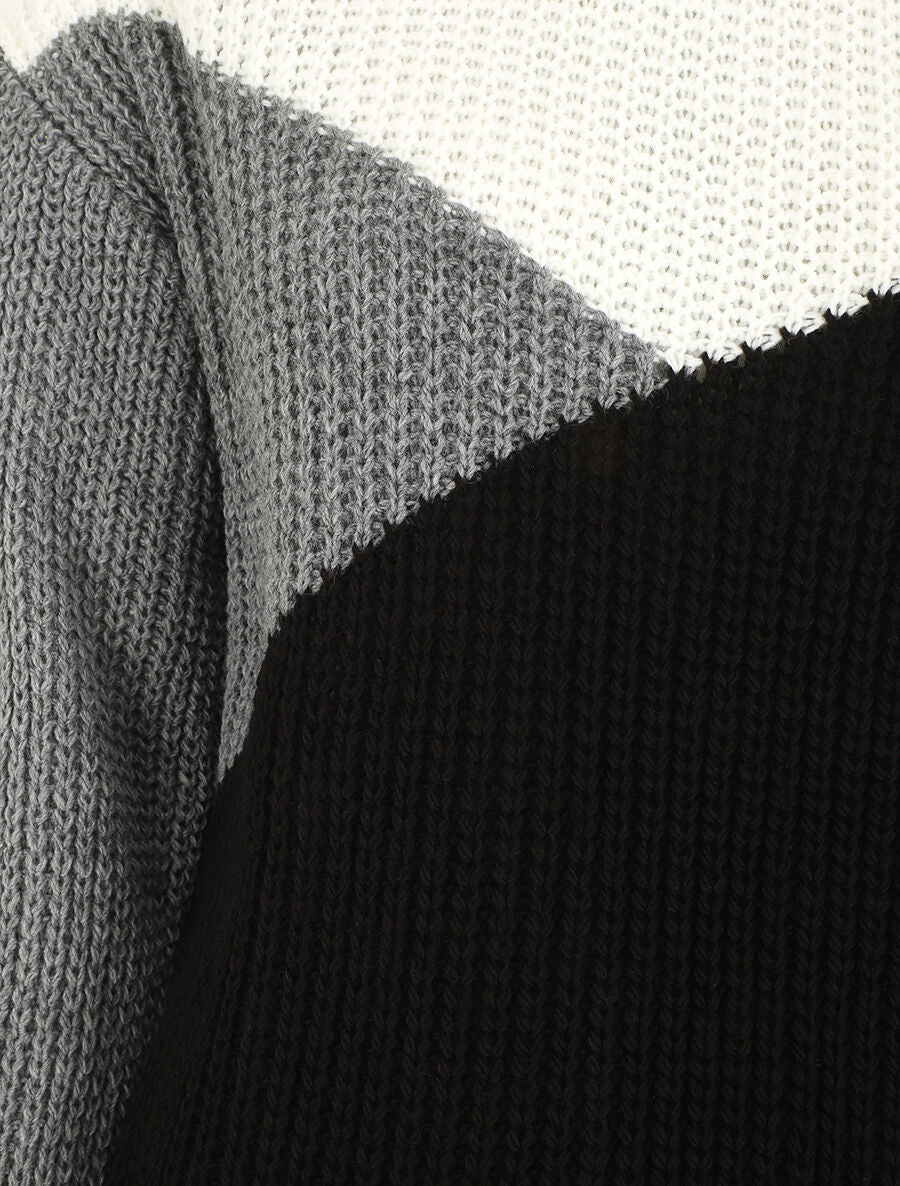 Pull droit graphique à col bateau - Noir/gris - 3