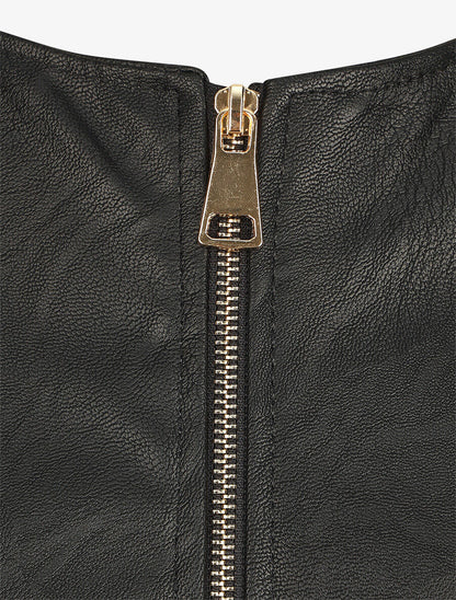 Veste droite zippée en simili - Noir - 3