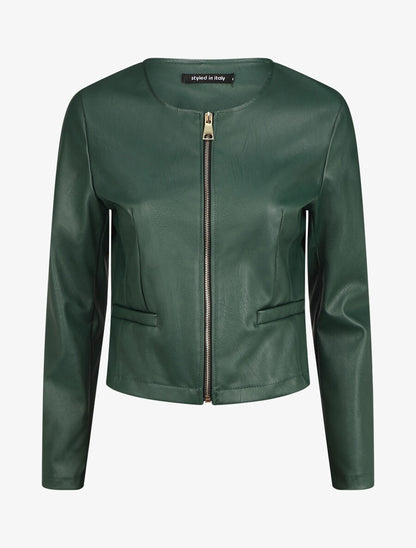 Veste droite zippée en simili - Vert foncé - 4