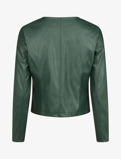 Veste droite zippée en simili - Vert foncé - 2