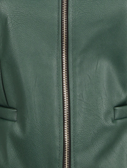 Veste droite zippée en simili - Vert foncé - 3