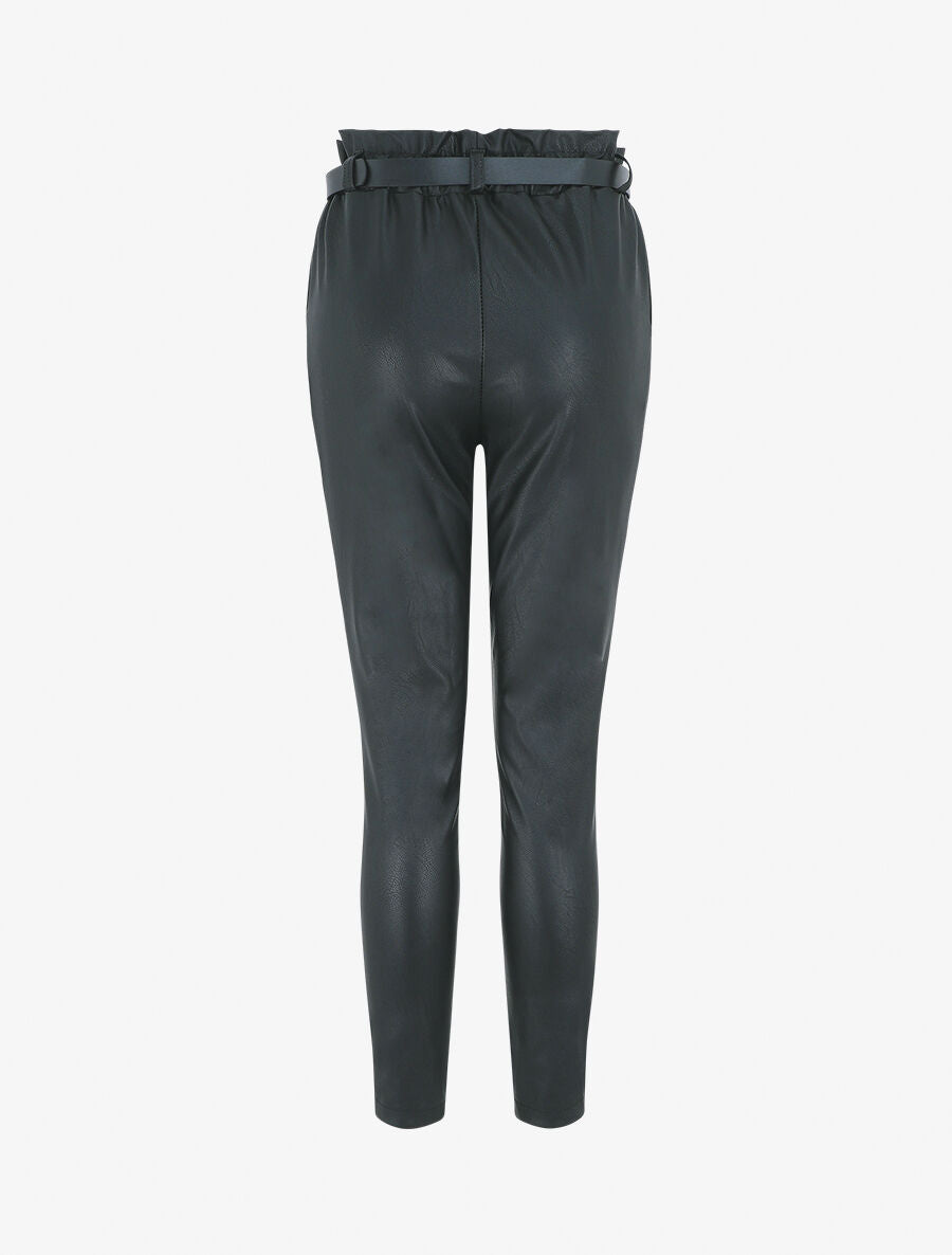 Pantalon uni en simili - Noir - 2