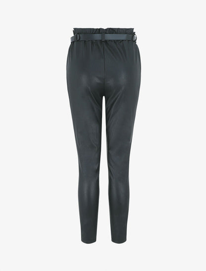 Pantalon uni en simili - Noir - 2