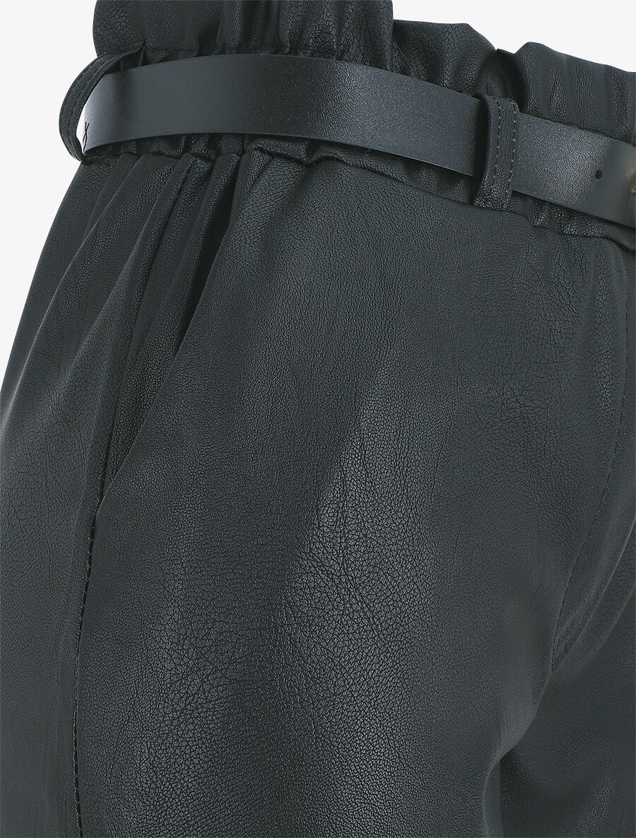Pantalon uni en simili - Noir - 3
