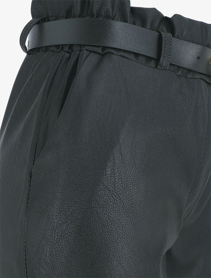 Pantalon uni en simili - Noir - 3
