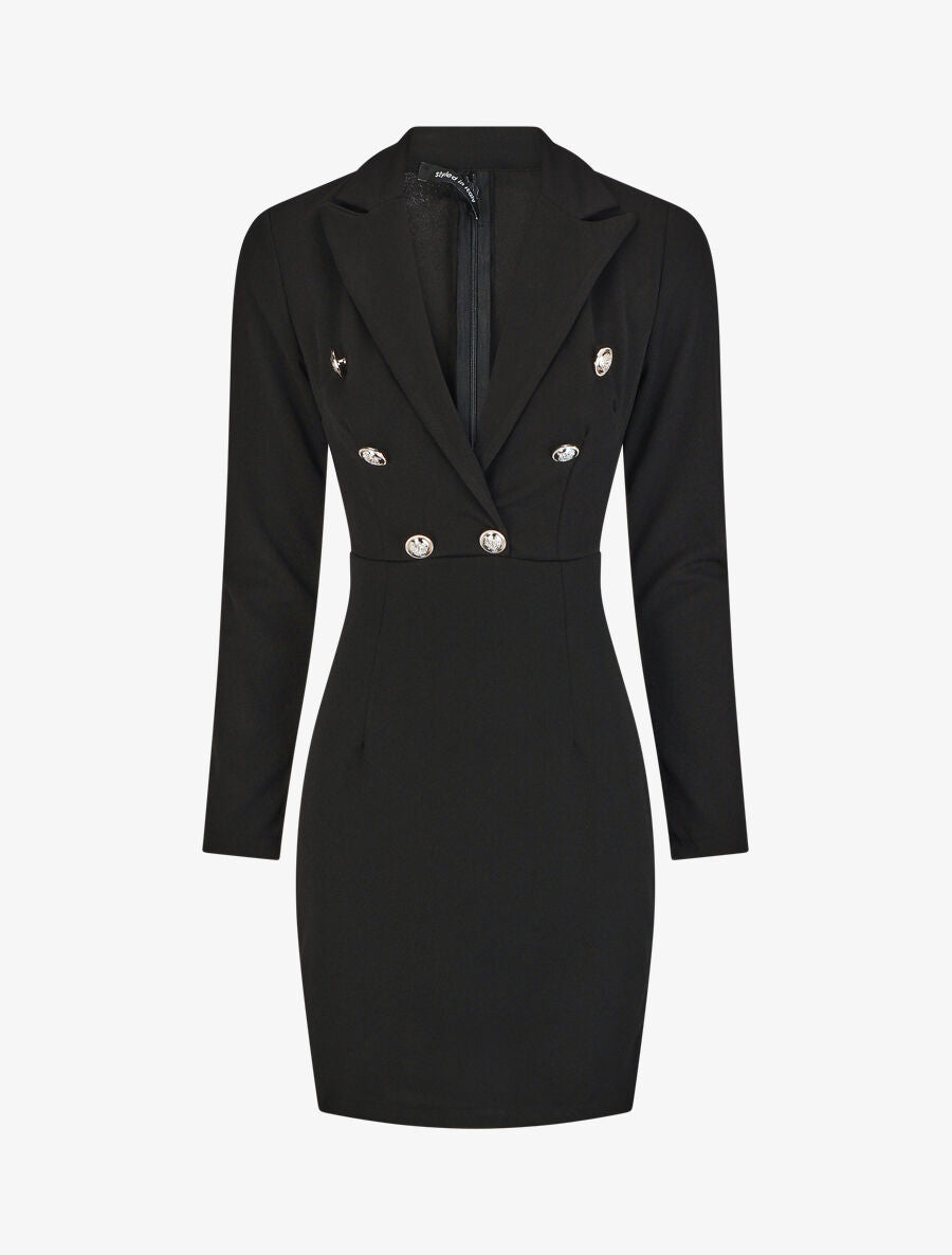Robe courte col cache-coeur boutonné - Noir - 4