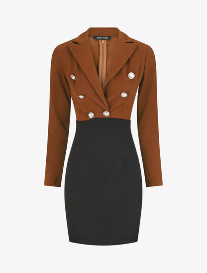 Robe courte col cache-coeur boutonné - Camel - 6