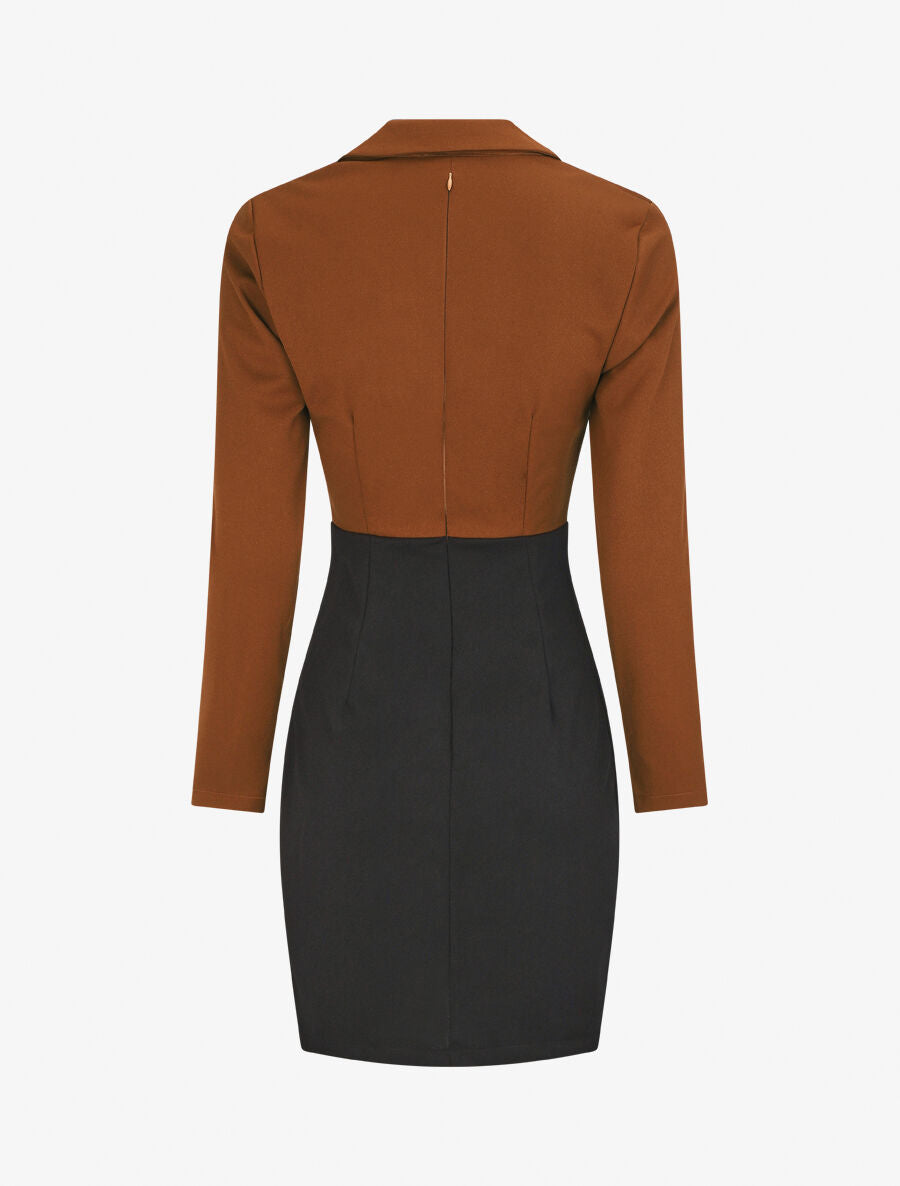 Robe courte col cache-coeur boutonné - Camel - 2