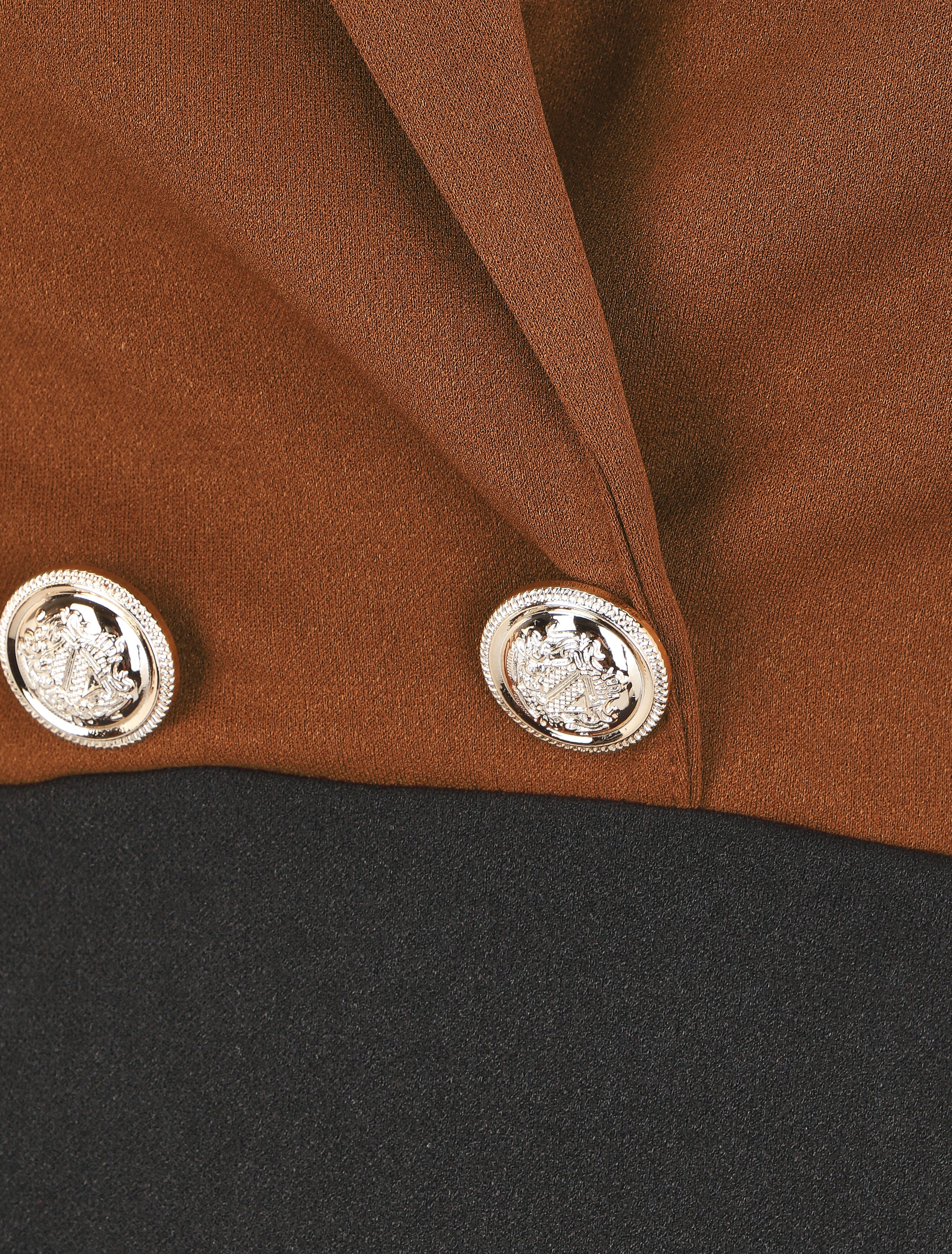 Robe courte col cache-coeur boutonné - Camel - 3