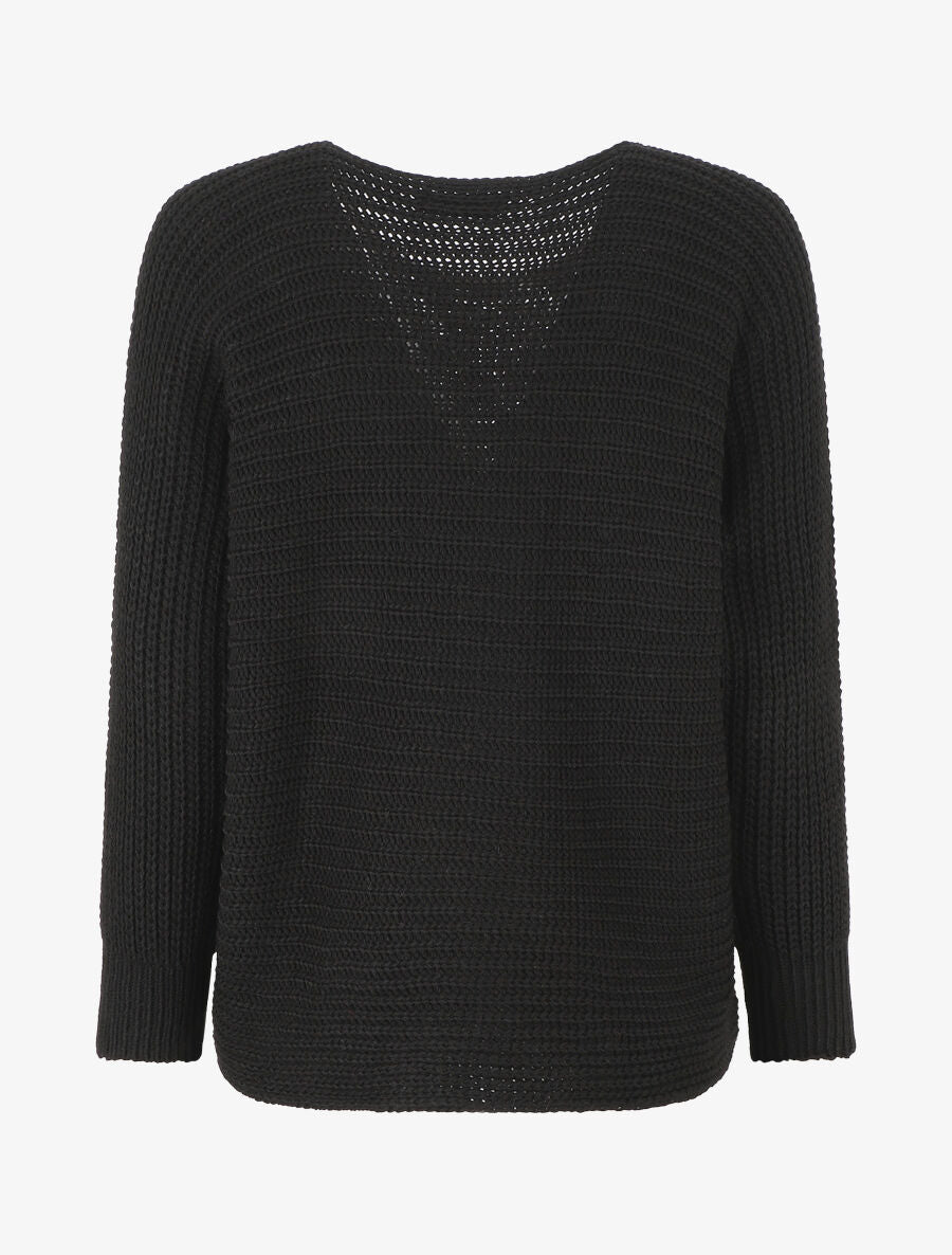 Pull ample uni maille fantaisie - Noir - 2